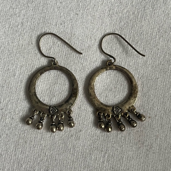 Silpada cha-cha hammered oxidize silver sterling silver drop hoop earrings W1526 - Picture 1 of 2